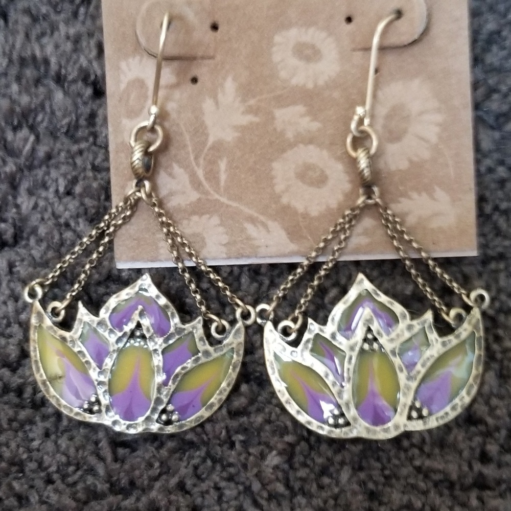 Lucky Brand Lotus Flower Tiffany Glass Earrings